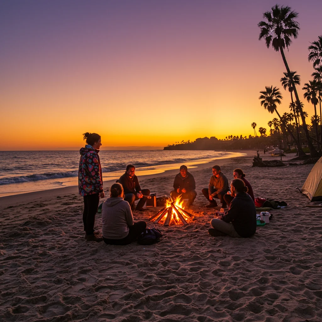 Wprowadzenie do wieczoru nad oceanem podczas campingu
