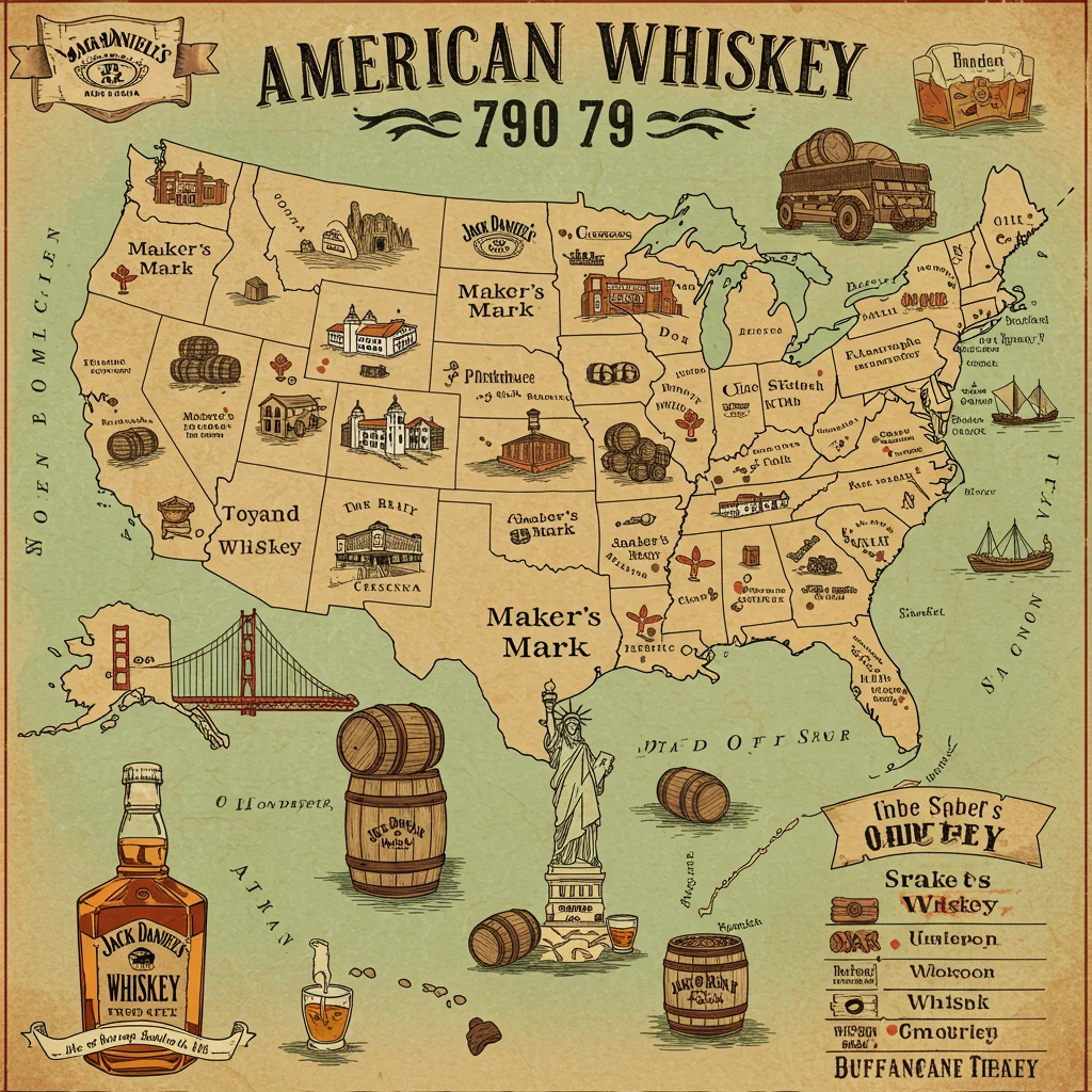 Mapa amerykańskich regionów whiskey