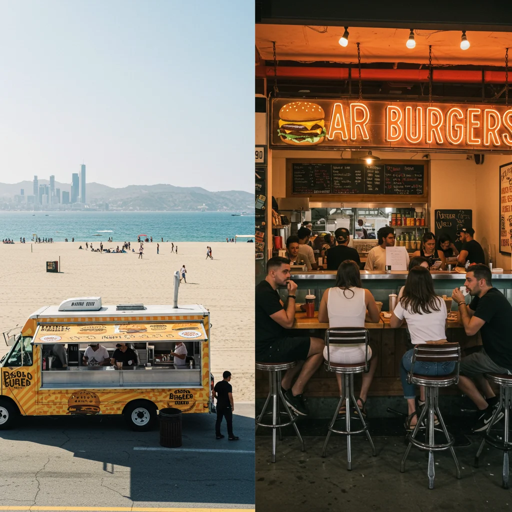 Porównanie burgerów w Santa Monica i Los Angeles